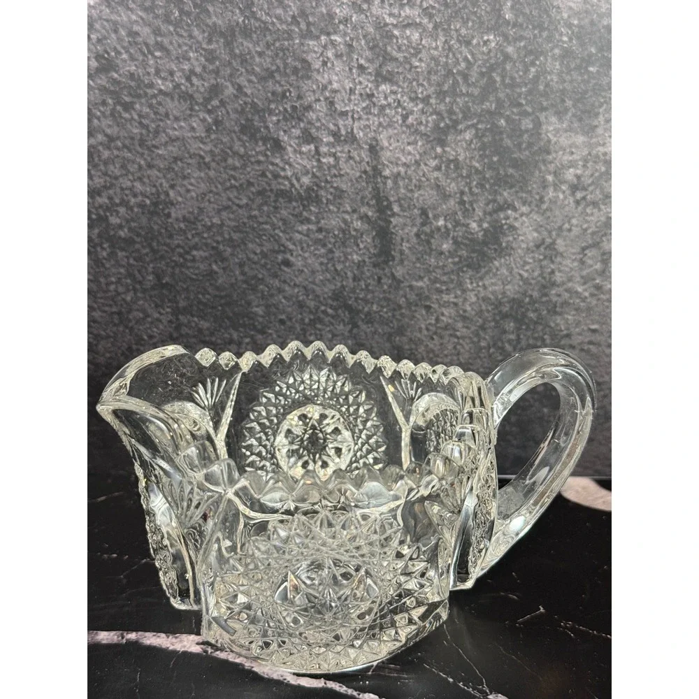 Vintage Marjorie by Cambridge Open‎ Sugar and Creamer Pressed Glass Star & Arch